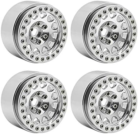 RCLIONS Aluminum Alloy 1.9inch RC Beadlock Wheels Rims 12 Spokes for 1/10th RC Crawler Car SCX10 D90 Trx4 -Pack of 4 (Silver)