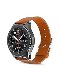 omoton Samsung Gear S3 Watch Band, piel auténtica correa, correa con Premium cierre de metal inoxidable reemplazable para Samsung Gear S3 (clásico y Frontier), Marrón