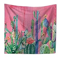 QEES Cactus Decor Tapestry Wall Hanging Decor Art Home Decor, Yellow and Green Watercolor Printed Bedroom Living Room Dorm Wall Hanging Tapestry Beach Throw/Table Runner/Cloth(GT11-C-5)(W:79" H:59")