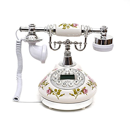 LNC Silver Rose Flower Ceramic LNC Retro Vintage Antique Style Rural Push Button Dial Desk Telephone Phone Home Living Room Decor