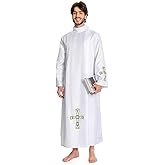 Rodwake Men White Priest Robe Clergy Cassock Catholic Gown Pastor Outfits Christian Costume Halloween Cosplay