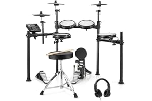 Donner DED-200 Electric Drum Sets with Quiet Mesh Drum Pads, 2 Cymbals w/Choke, 31 Kits and 450+ Sounds, Throne, Headphones, Sticks, USB MIDI, Melodics Lessons (5 Pads, 3 Cymbals)