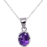 Natural AMETHYST Gemstone Brilliant Cut Oval Dainty Pendant Necklace, Zodiac, Birthstone, Healing Crystals Women Jewelry in 925 Sterling Silver Chain 18 inch