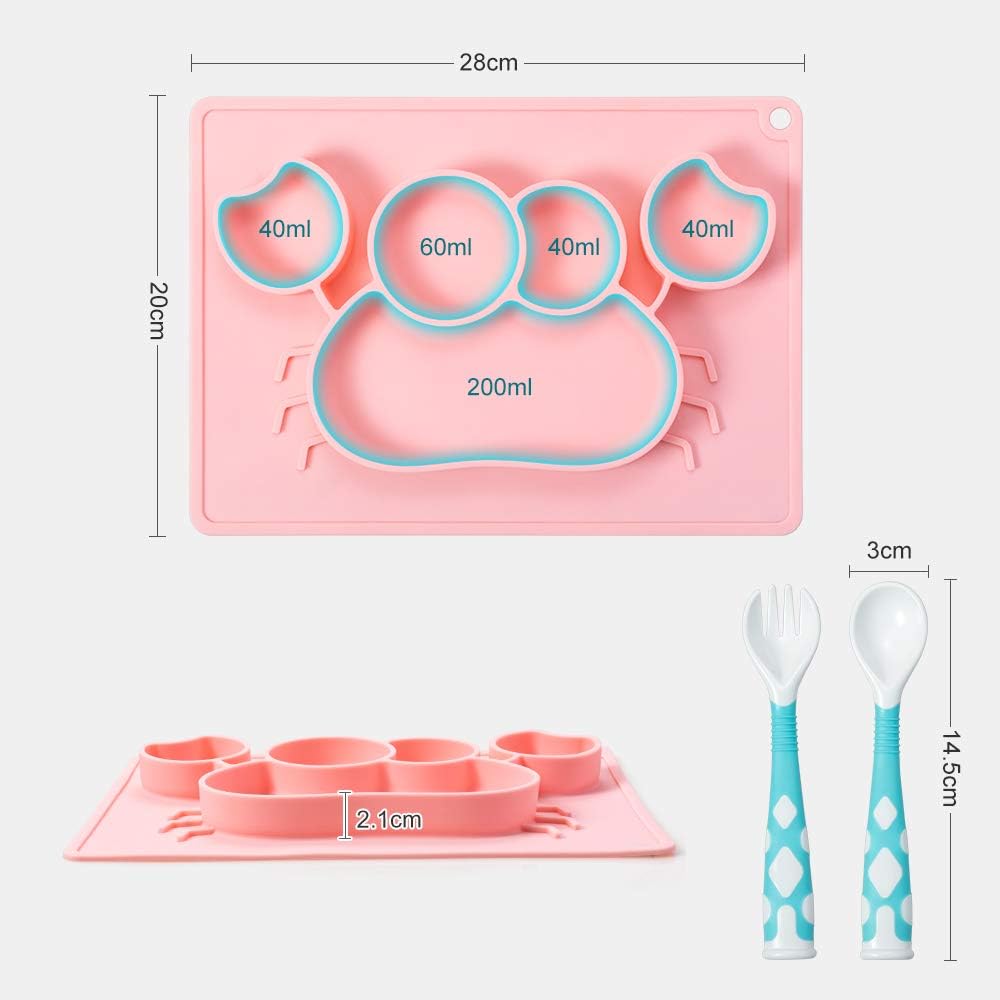 Assiettes Et Bols Assiette Bebe Silicone Avec Couvercle Napperon En Silicone Antiderapant Assiette A Ventouse Pour Bebe Assiette Avec Compartiments Pour La Plupart Des Chaises Hautes Bleu Ciel Bebe Puericulture