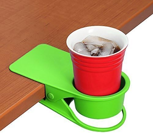 Cup Clip Drink Holder - Green - Snap to Tables, desks, Chairs, Shelves, counters. Keep Your Beverage, Smartphone or Other Small Item Secure and Out of The Way. 2 Pack