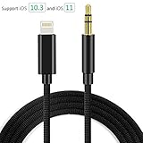 iPhone to Aux, Lightning to 3.5mm Aux Stereo Audio Jack Adapter, Jackiey Nylon Car Aux Cable for iPhone X/ 8 / 7 Plus Support iOS 11/10.3 or above(3.5mm Aux Cable 3.3ft/1M)