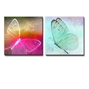 Wall26-2 Piece Image of an Electrically Colored Butterfly and a Calming Butterfly Caught in Mid Flight - Canvas Art Home Art - 12x12 inches