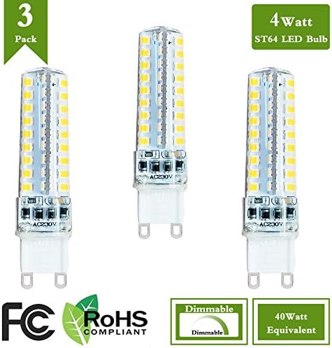 (Pack of 3)4 Watt LED G9 Dimmable Light Bulb Replacement 40 Watt Halogen Bulbs, 4000K Natural White 120 Volt 400 Lumens 360 Degree G9 Base LED Light Bulb