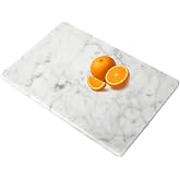 PracFit Marble Cutting Board for Kitchen 12×8 Inch Italian Carrara White | Natural stone, 0.59" thick, non-slip feet, stay co