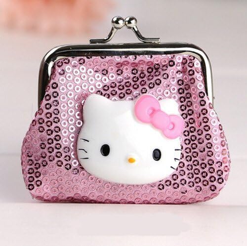 Hello Kitty Mini Paillette Pink Coin Purse Cartoon Samll Wallet by Decorating