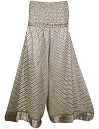 Ramona Women Split Long Skirt Vintage Recycled Silk Sari Flared Flirty Wide Leg Pant Maxi S/M