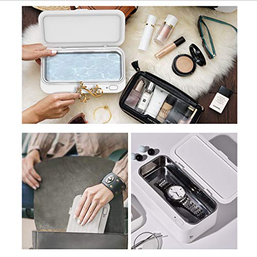 Ultrasonic Jewelry Cleaner Portable Professional Ultrasonic Machine with Basket for Cleaning Rings,Necklaces,Watches, Denture,Eyeglasses,Coins,Razors,Parts, Instruments with 16 Ounces Tank, White - Thumbnail 2