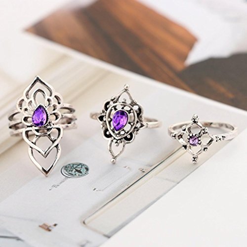 Hmlai Clearance! 7Pcs/Set Women Rings Set Natural Gemstone Fire Opal Diamond Ring Wedding Engagement Jewelry Gift - Thumbnail 5