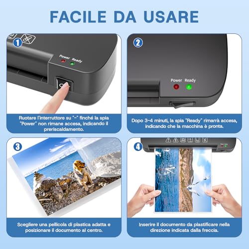 NAHKZNY A4 Laminator Thermal Laminator Speed 260 mm/min Hot Laminator Suitable for A4 A5 A6 Format with 15 Laminating Sheets for Home Office School Catering