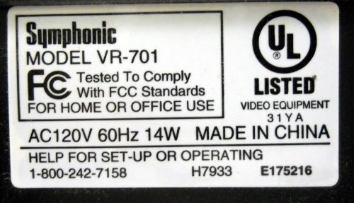 Symphonic-VR-701-Video-Cassette-Recorder-Player-VCR-w-4-Head-Hi-Fi-Stereo