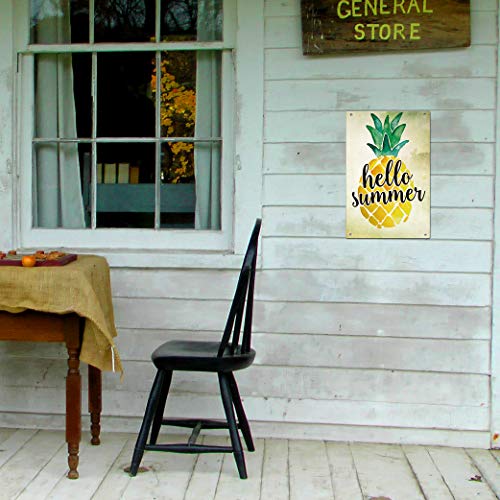 Agantree Art Hello Summer Pineapple Garden Yard Porch Metal Sign Outdoor Decorative Metal Plaque 12 x 8 Inch