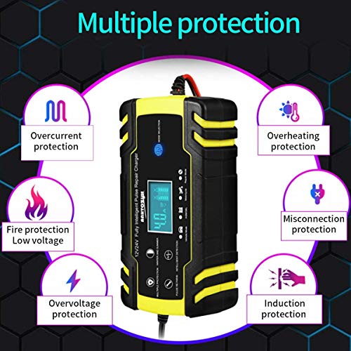 HAUSPROFI 12V/24V 8Amp Automatic Battery Charger with 3-Stage Charging, 6 Modes, LCD Screen, Intelligent Charging, Repairs, Maintains Car, Motorcycle, Boat, Mower Battery