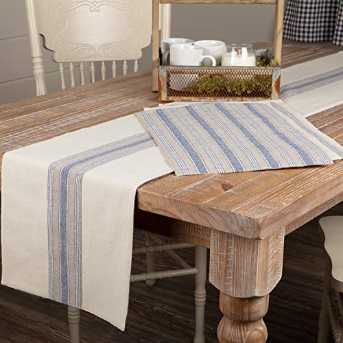 Piper Classics Doylestown Blue Table Runner with Appliqued Grain Sack Stripe, 13" x 36" Long, Blue & Cream, Rustic Farmhouse Table Runner, Vintage, Cottage, Country Kitchen Décor