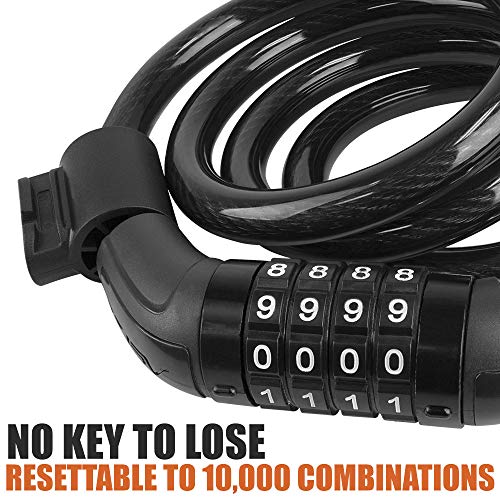 BV Bike Cable Lock with Self Coiling Cable, 4 Digit Resettable