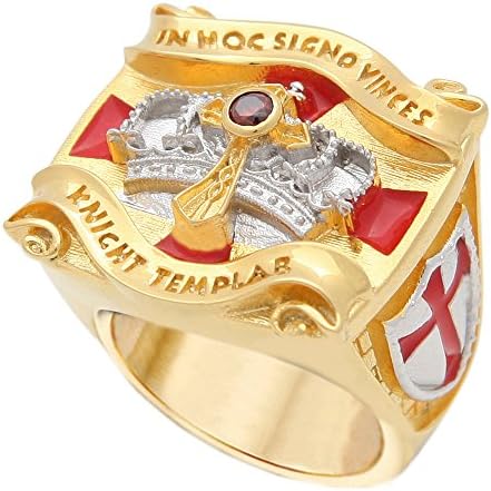 Knight Templar Masonic Ring 18k White and Yellow Gold Pld Cross &amp; Crown 45 Gr Unique Handcrafted Design Man Size BR-1 (13)