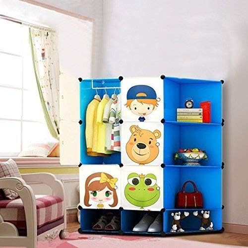 NEW Kids 2017 Wardrobe Childrens Storage Cabinet Boxes Character Design Shoes Storage Corner Storage Cubes Pink Green Blue (Blue)