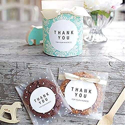 White Dots Self Adhesive Plastic Cookie Bags for Gift Giving 200 Bags+200 Thank You Labels (4x4+1.18 inch) - Thumbnail 5