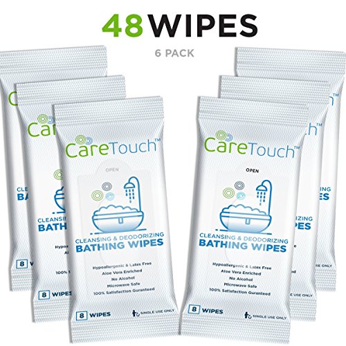 Care Touch Fresh Deodorizing Body Wipes for Adults, Personal Cleansing and Bathing Cloths - 6 Travel Packs of 8 Wipes Each (48 Count Total)