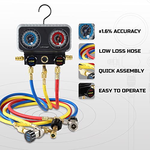 Lichamp AC Gauges, A/C Manifold Gauge Set for R134a R22 R12 R502