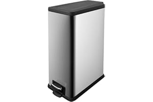 JM ·YIPENG 12 Gallon Trash Can, Stainless Steel Trash Can with Fingerprint-Resistant, Removal Inner Buck &Soft Close Plastic Lid, Step Garbage Can for Kitchen and Office, 45 Liter Capacity