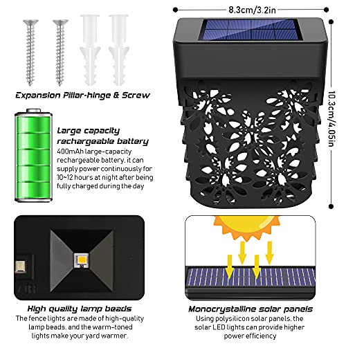 Solar Zaun Licht, 2 Stück Solarleuchten für Außen, Wetterfeste Zaunbeleuchtung Solar, Solar-Zaunleuchten für Terrasse Hof und Einfahrt, Zaun, Terrasse, Haustür, Treppe, Landschaft(Warmes Licht)