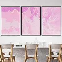 3 Piece Framed Canvas Wall Art Pink Pastel Liquid Canvas Prints Home Artwork Decoration for Living Room,Bedroom - 16