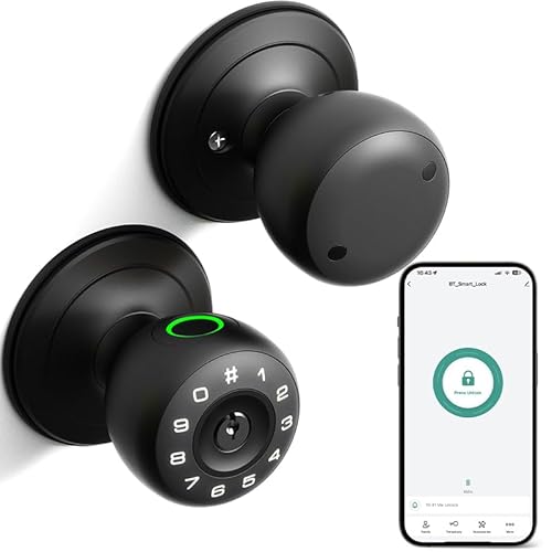 SUBPOT Fingerprint Door Lock,4 in 1 Smart Door Knob with Keypad Code,Biometric & App Control,Auto-Lock,Keyless Entry Door Locks for Bedroom,Home,Garage,Apartment,Office,Warehouse