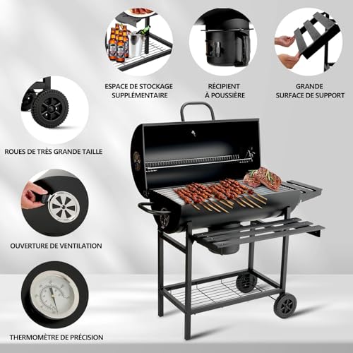 TEENO Charcoal Barbecue with XXL Cooking Grill, Anti-Burning Gloves, Thermometer, Ash Drawer, Adjustable Vent, Large Barbecue (Basic)
