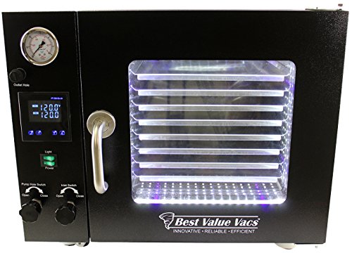 Best Value Vacs- 0.9CF Touch Screen Vacuum Degassing Oven- 5 Wall Heating, LED's- 8 Shelves Standard with VE225 4CFM 2 Stage Vacuum Pump Kit