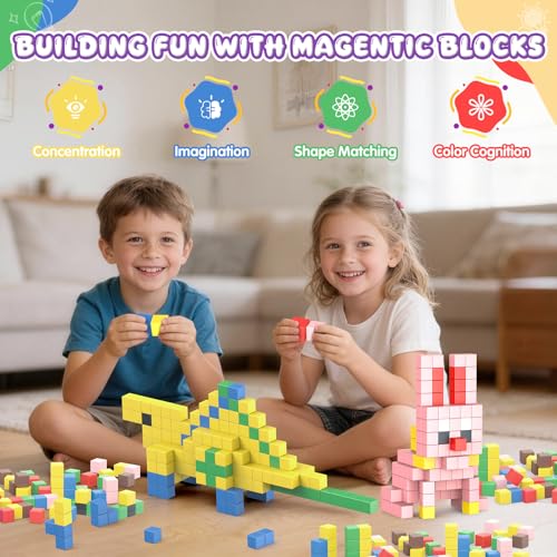 HaoVrisn Magnetic Blocks Construction Children, 108 Magnetic Pieces Children, Magnetic Cube Montessori Toys, Gift & Toys Children 3 4 5 6 7 8 9 Years Old (2.5CM*2.5CM)