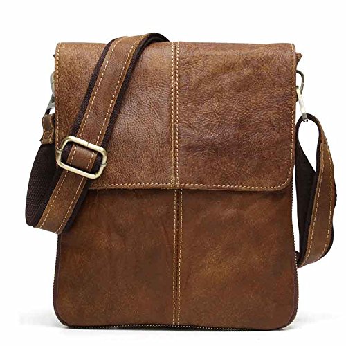 BAIGIO Vintage Nubuck Genuine Leather Cross-body Satchel Messenger Bag Small Casual Shoulder Purse Unisex(Brown)