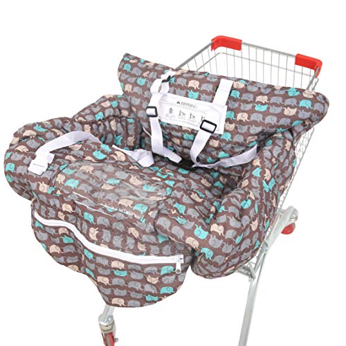 SDADI 2-in-1 Shopping Cart Cover, High Chair Cover for Baby and Toddler, Unisex for Boy or Girl, Carry Bag Attached, Brown