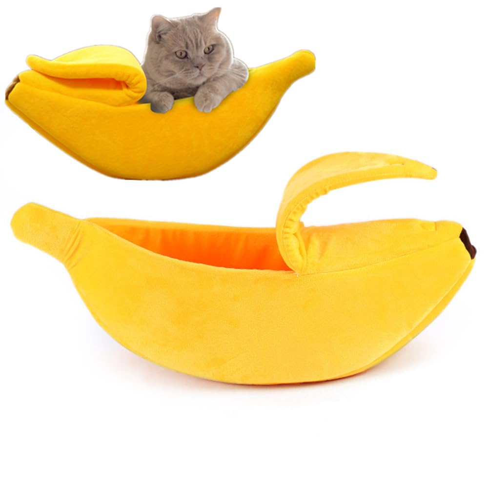 NatureMan Creative Banana Shape Dog Cat Bed, Cute Banana Puppy Pad Kennel Warm and Soft Pet Cat Supplies Kitten Puppy Bed (M)