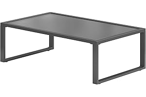Green4ever Patio Furniture Coffee Table, All-Weather Outdoor Aluminum Rectangle Coffee Table with Tempered Glass Table Top, Grey