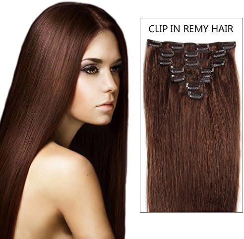 16 Inch Clip in Real Human Hair Extensions SALON PROESSIONAL 100G/SET, 4 Medium Brown