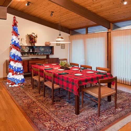 5Ft Pop up Christmas Tree 4th of July Patriotic Decorations Tree, Artificial Collapsible Star Sequins Christmas Tree for Indoor Outdoor Independence Day Red White and Blue Decorations