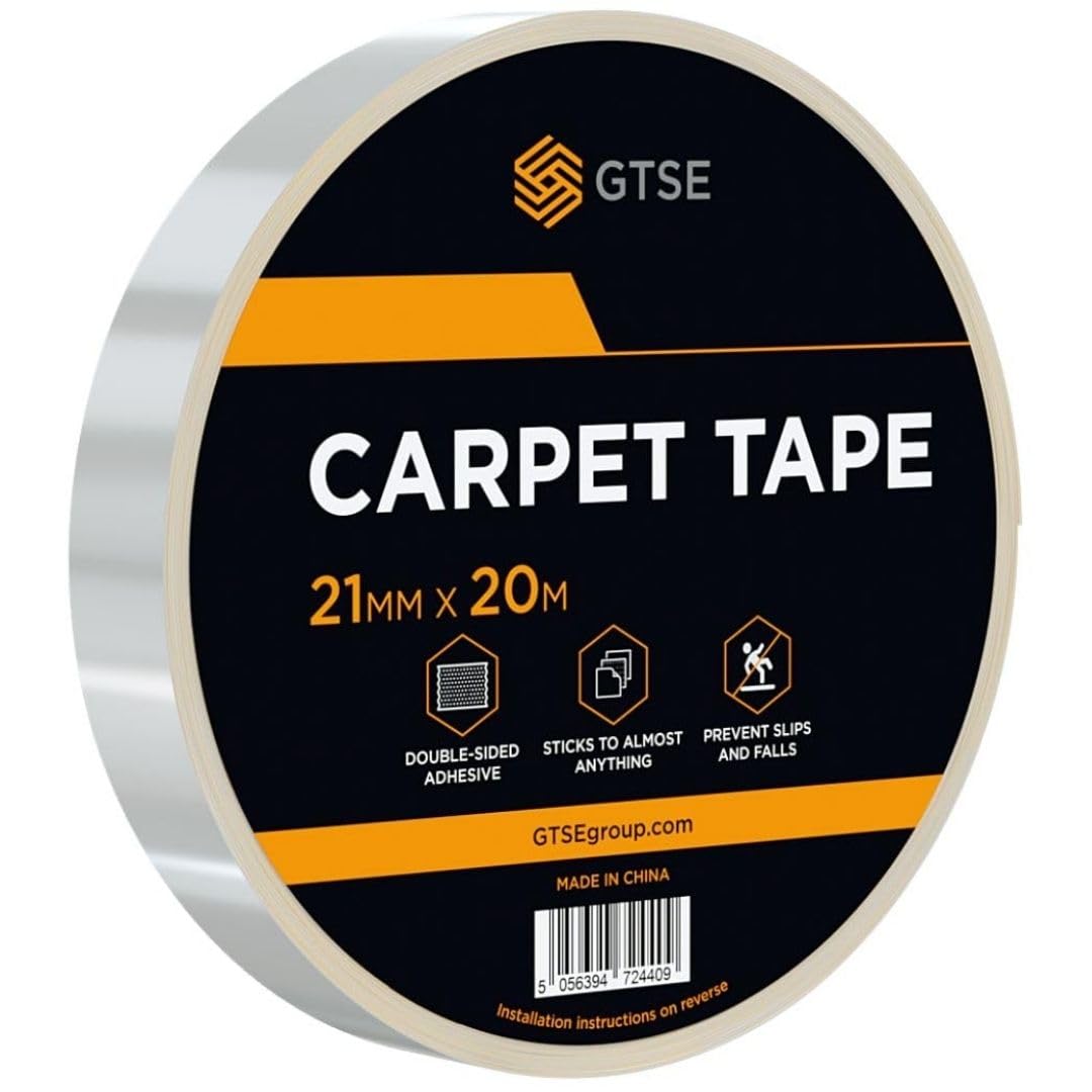 GTSE Extra Strong Double-Sided Carpet Tape, 21mm x 20m – Heavy-Duty Rug Gripper Tape for Home & Professional Use – Residue-Free Removal, Multi-Surface Adhesion Carpet Tape Roll