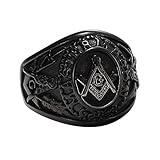 MOWEN Jewelry Men's Black Plated Stainless Steel Masonic Vintage Ring 3D Large G Mason Master Freemason /Master Mason Vintage Signet Ring (12)