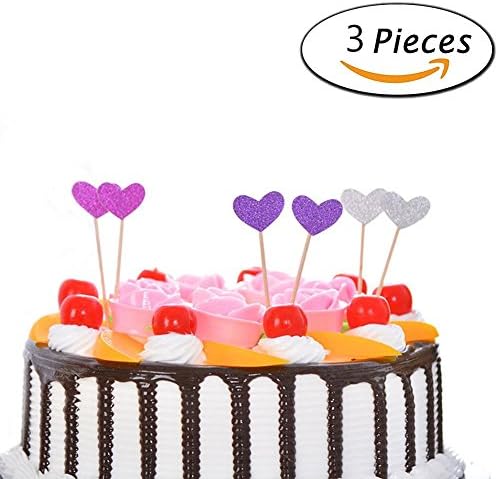 AxiEr 18 Counts Heart Cake decoration Party Supplies Cupcake Toppers for Twinkle DIY Glitter Mini Birthday Cake Snack Decorations 18 Counts
