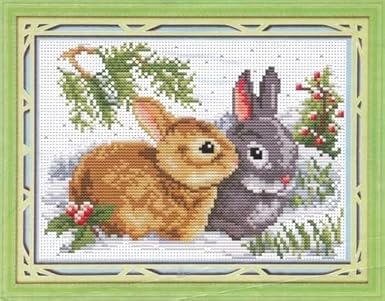 Amazon クロスステッチ 刺しゅう キット カップルのウサギ 図案印刷 刺しゅうキット 通販