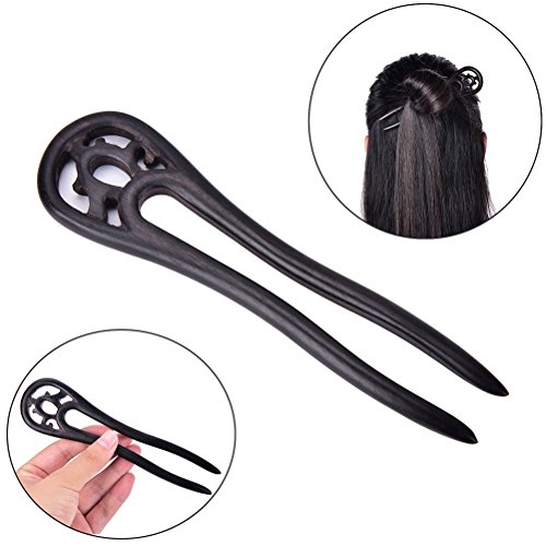 1 Pcs Handmade Carved Wood 2-Prong Hair Fork Vintage Style Hair Stick Wooden Hairpin by Team-Management