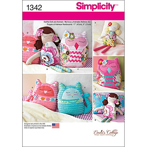 Simplicity Creative Patterns 1342 17-Inch Stuffed Dolls and 9-Inch Stuffed Animals Sewing Patterns, One Size