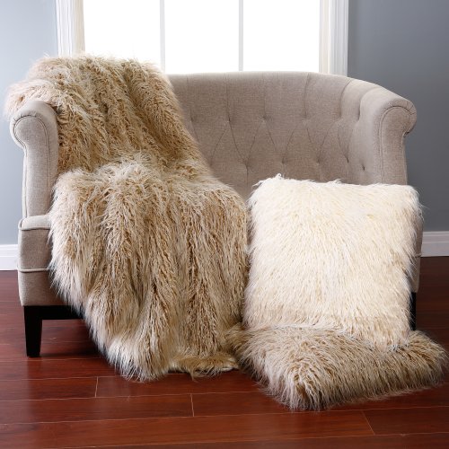 Best Home Fashion Closeout Taupe Mongolian Lamb Faux Fur Throw Blanket