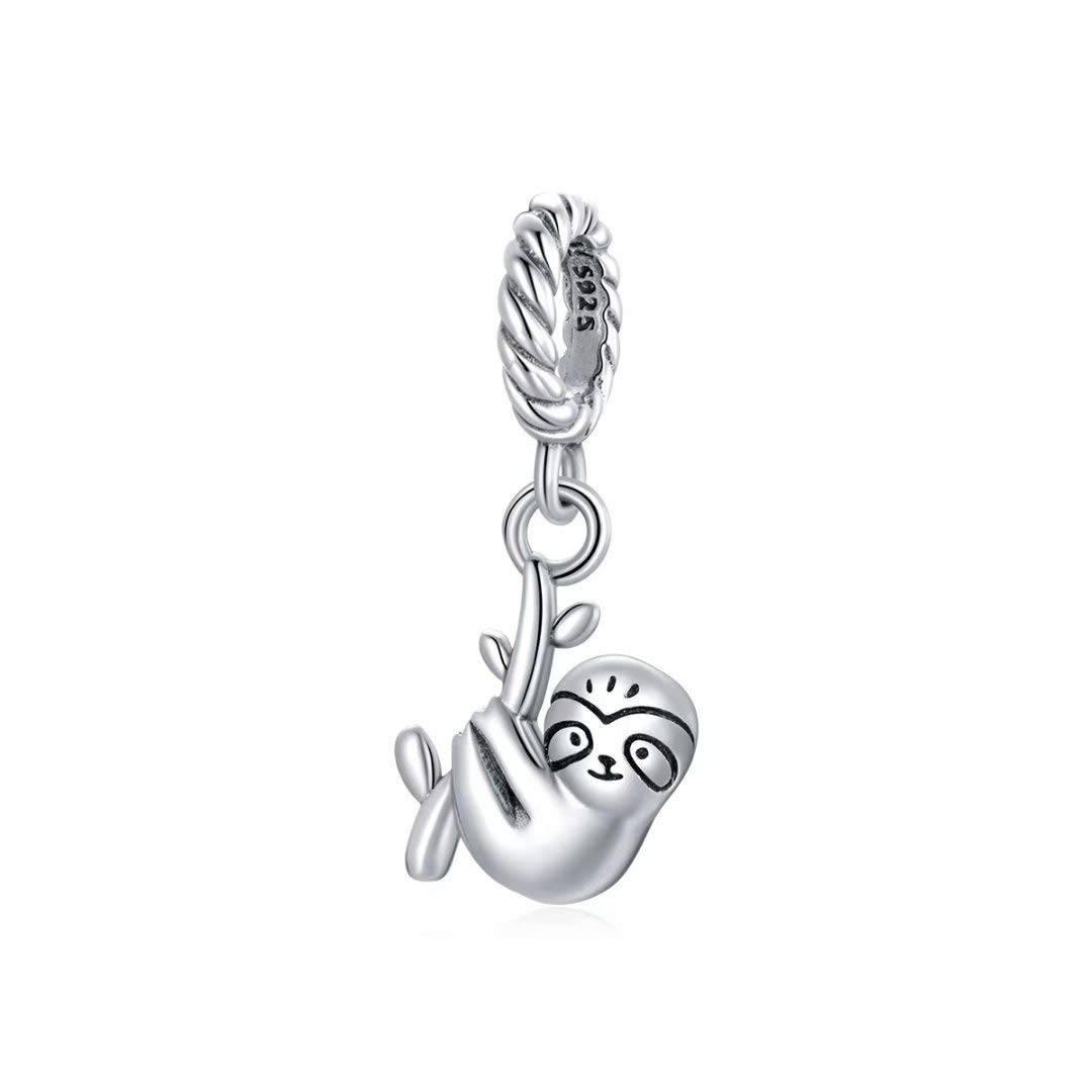 Qings Tiny Sloth Bead for Jewelry Making 925 Sterling Silver Lovely Animal Bead for Bracelet Necklace as Birthday Gift for Women and Girls