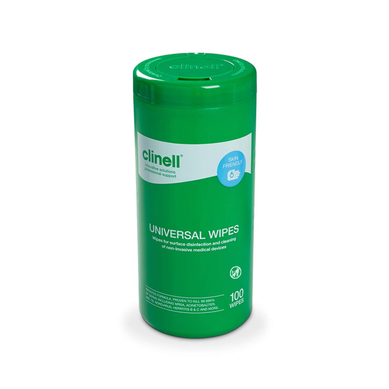 Clinell Universal Cleaning and Disinfectant Wipes for Surfaces - Tub of 100 Wipes - Multi Purpose Wipes, Kills 99.99% of Germs, Quick Action - 275mm x 190mm - Neutral Scent